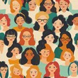 © Picture Perfect - Female diverse faces of different ethnicity seamless pattern. Women empowerment movement pattern. International womens day graphic in AI