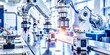 © hobonski - Robotic Arms Working on Assembly Line. Modern, bright factory interior showcasing a row of robotic arms precisely working on an assembly line. This image evokes concepts of automation.