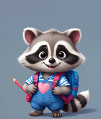 Cute cartoon raccoon with backpack