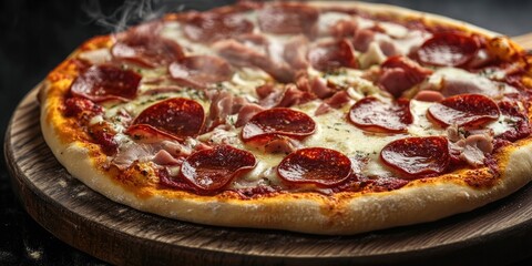 Canvas Print - Pepperoni Pizza on Wooden Cutting Board