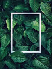 Sticker - White square frame with green leaves