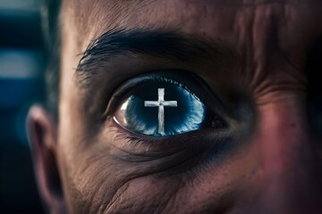 Jesus Christ's religious faith cross the eye of a person's spirituality and hope of sacred divine