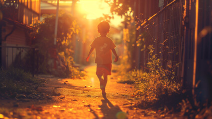 Silhouette of a boy in the sunset