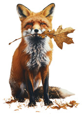 Poster - PNG  A fox holding an dry autumn leaf brance in its mouth wildlife animal mammal.