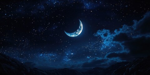 Wall Mural - crescent moon and stars at night