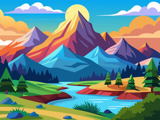 Wall Mural - Mountain landscape background illustration generated by ai