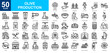 © nangIcon - Olive Production icon collection set. Distribution, olive oil, harvest, manufacturing, marketing icon. Simple line vector.