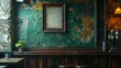 © Wolfilser - A blank picture frame hanging on the old textured wooden wall in a cosy old english or irish pub