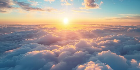 Wall Mural - beautiful cumulus clouds at sunset in the panoramic blue sky