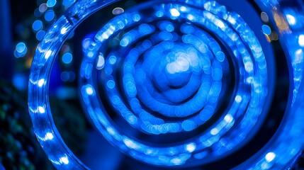 Futuristic blue time tunnel with light painting effects, abstract technological background for innovation and digital advancement.