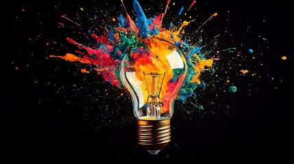 Canvas Print - creative bulb explodes with colorful paint