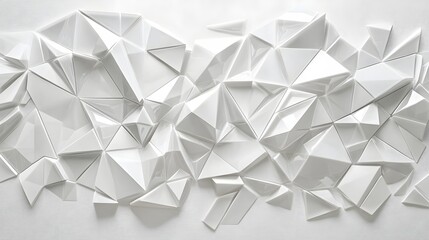 25. Futuristic 3D wall art featuring translucent geometric forms and sleek surfaces creating an intricate pattern against white.