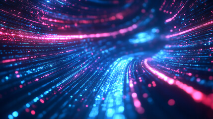 Wall Mural - digital data flowing through cyberspace with glowing blue and red lights