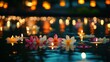© EnelEva - Beautiful flower arrangement floating on water with candles and lanterns at night during the Loi Krathong festival