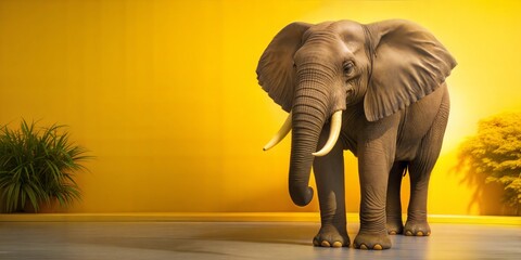 A 3D elephant with a soft pastel background on the right, symbolizing strength and wisdom in a zoo setting, no text, no logo