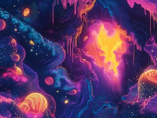 Wall Mural - abstract psychedelic neon dream world background
