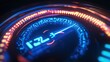 © AUNTYANN STUDIO - This image shows a close-up of a car's speedometer illuminated with blue and red LED lights, indicating a speed between 120 and 130 km/h.