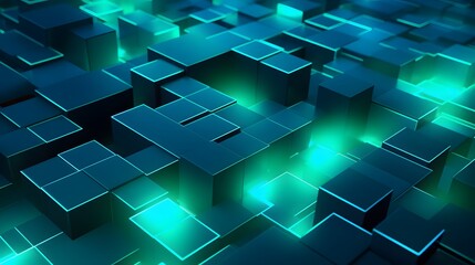 3d rendering of mind green and blue abstract geometric background. Scene for advertising, technology, showcase, banner, game, sport, cosmetic, business, metaverse. Sci-Fi Illustration. Product display