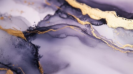 Poster - Elegant abstract design featuring flowing purples and gold accents on a textured surface