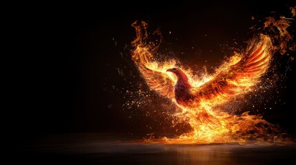 a majestic phoenix rises from flames, symbolizing rebirth and transformation in a stunning display o