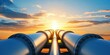© Ai-Pixel - A stunning view of pipelines converging towards a sunset, symbolizing energy transport and industrial advancement.