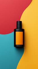 Wall Mural - A bottle of orange liquid is on a colorful background