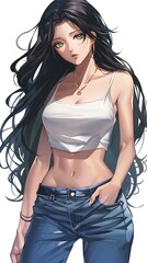 Sticker - anime girl with long black hair