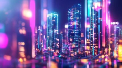 Sticker - Futuristic Cityscape with Neon Lights