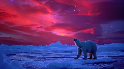 Canvas Print - Polar Bear Under a Vibrant Aurora Borealis