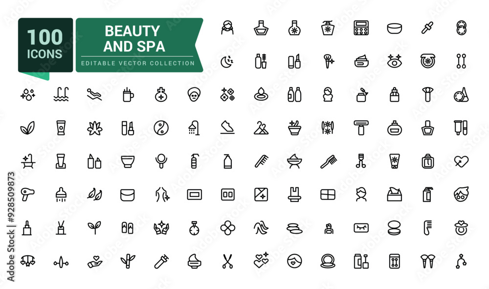 Beauty and Spa icon set of web and ui in line style. Cosmetics services ...