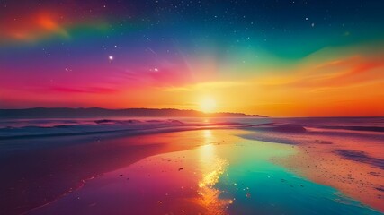 Wall Mural - Rainbow Sunrise Over The Sea