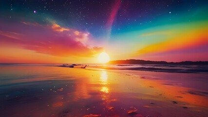 Wall Mural - Rainbow Sunrise Over The Sea