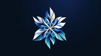 Sticker - Blue and white flower design with layered petals on a dark background