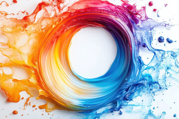 Wall Mural - abstract circle liquid motion flow explosion. curved wave colorful pattern with paint drops on white