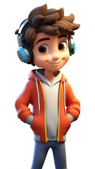 Sticker - PNG Kid boy wear headphone cartoon headphones white background.