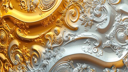 Wall Mural - Elegant swirl patterns in shimmering gold and silver tones, creating a luxurious and sophisticated texture.