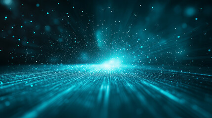 Wall Mural - turquoise abstract background, turquoise bright neon rays and glowing lines. ai generative