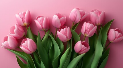 Poster - A bouquet of pink flowers with green stems