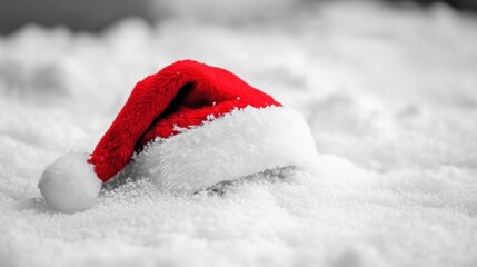 Poster - A red santa hat is sitting on top of a pile of snow