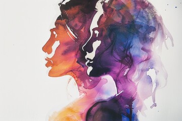 Wall Mural - Woman and man painted in a watercolor style