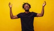 © Crafters Art - Happy relaxed black man dancing against yellow background, having fun on party, Generative AI