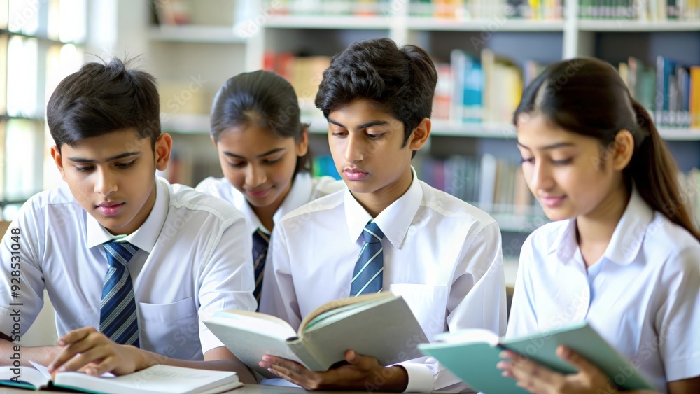 A group of Indian high school students studying or researching in a ...