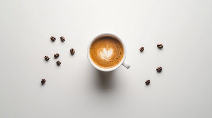 Coffee Cup with Latte Art and Beans