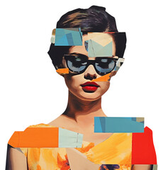 Sticker - PNG Fashionable woman art sunglasses painting.