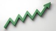 © Tackey - Green upward zigzag arrow symbolizing growth, success, and positive trends in business and finance on a white background.