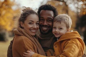 Wall Mural - Happy interracial family is being active a day in the park, Generative AI