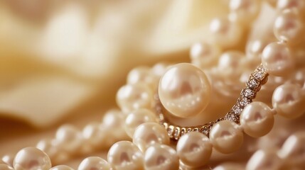 Sticker - Close-up of Pearl Necklace with Diamond Bracelet