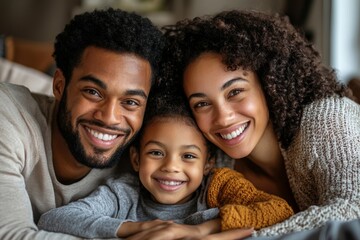 Wall Mural - Cuddling up to a carefree day. Portrait of a happy family relaxing together at home, Generative AI