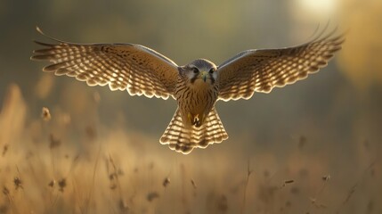 Canvas Print - Kestrel in Flight Against a Blurred Background