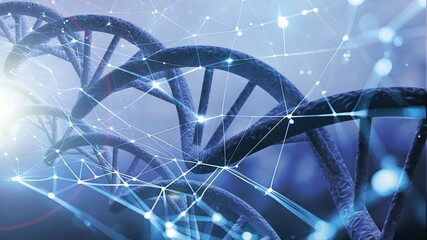 Wall Mural - spiral dna helix structure on color background.
